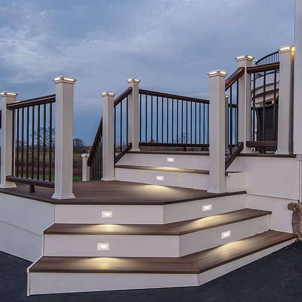 LEONLITE 12-Pack 5CCT 120V LED Step Lights, 3.5W 5%-100% Dimmable Stair Lights Indoor Outdoor Wet Location, CRI90, ETL, Aluminum, 150LM, Horizontal, 2700K/3000K/3500K/4000K/5000K, White