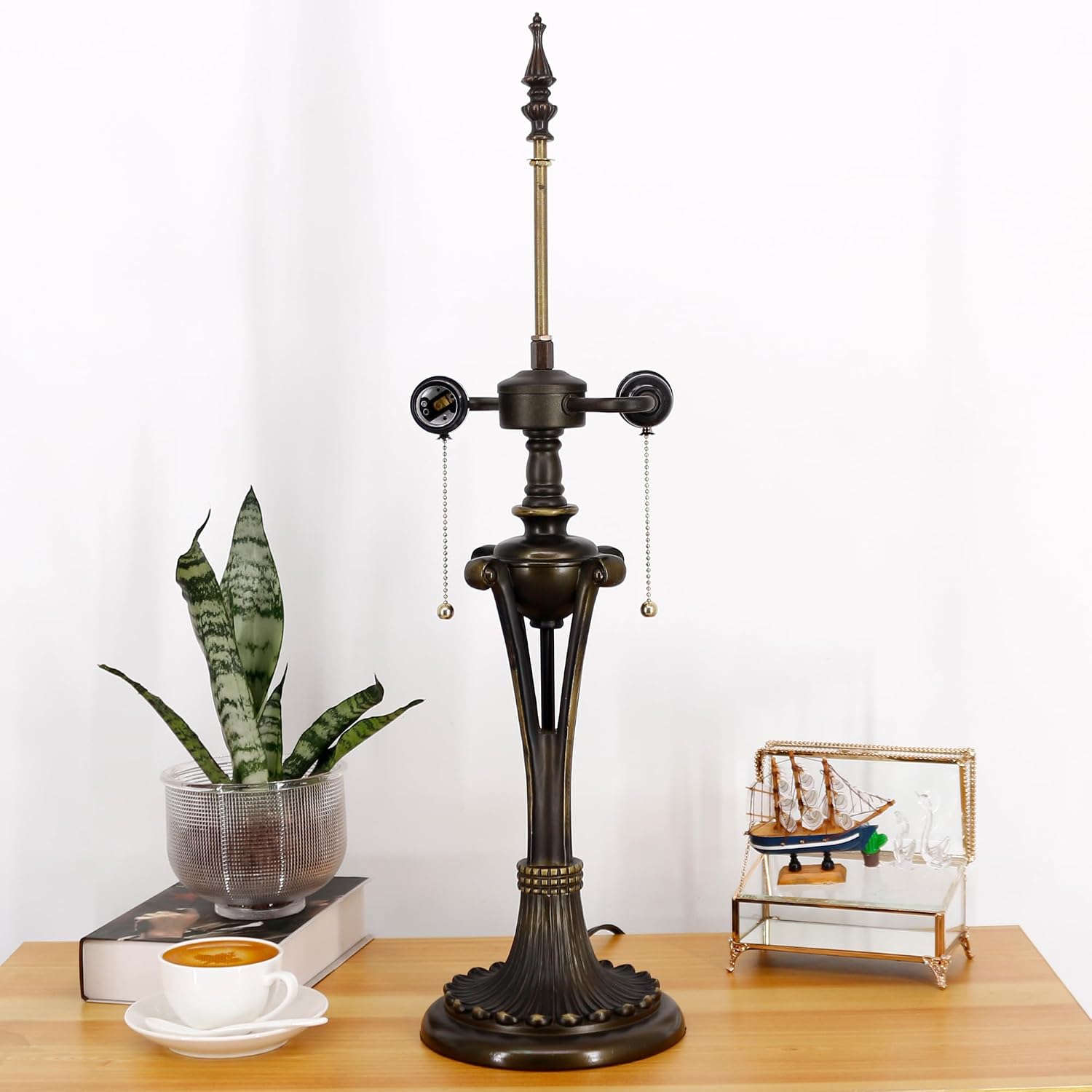Farmhouse Table Lamp Antique Resin Base Traditional Rustic Mid-Century Large Desk Lamp 27 Inch Tall for Living Room Office Bedroom