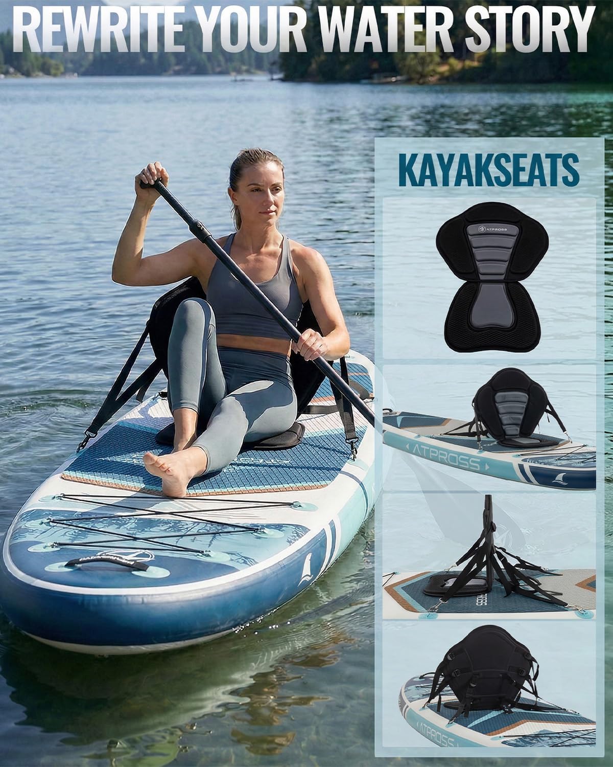 10'6''x33''Inflatable Stand Up Paddle Board, 400lbs Extra Wide Stand Up Paddleboard with Kayak Seat, Anti-Slip EVA Deck Premium SUP Accessories Kit, Non-Slip Stable Deck Boat