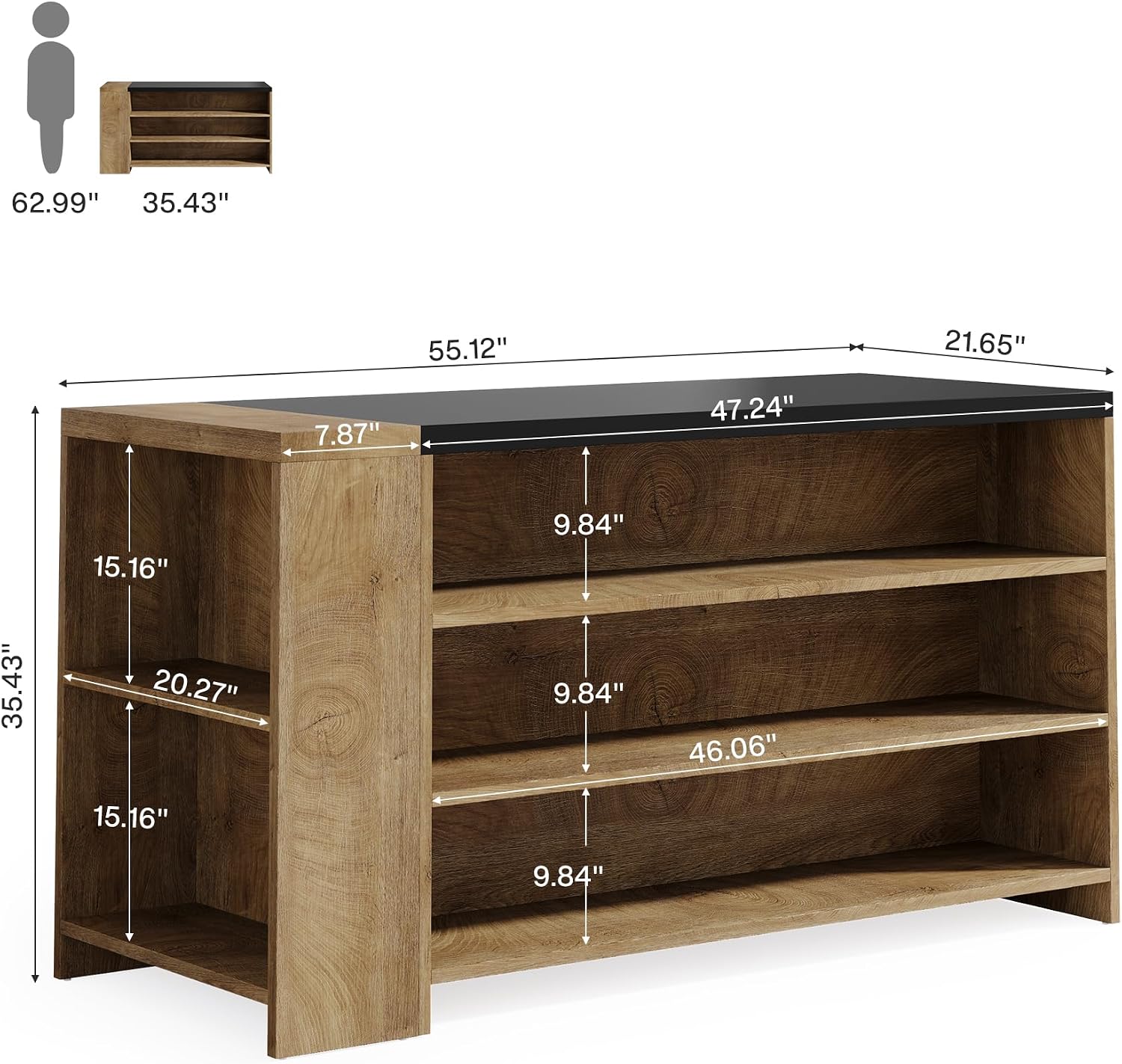 Tribesigns 55' Kitchen Island with Storage, Farmhouse 5-Tier Stationary Island Table with 5 Shelves, Wood Coffee Bar Table Storage Cabinet with Large Countertop for Kitchen, Vintage Brown