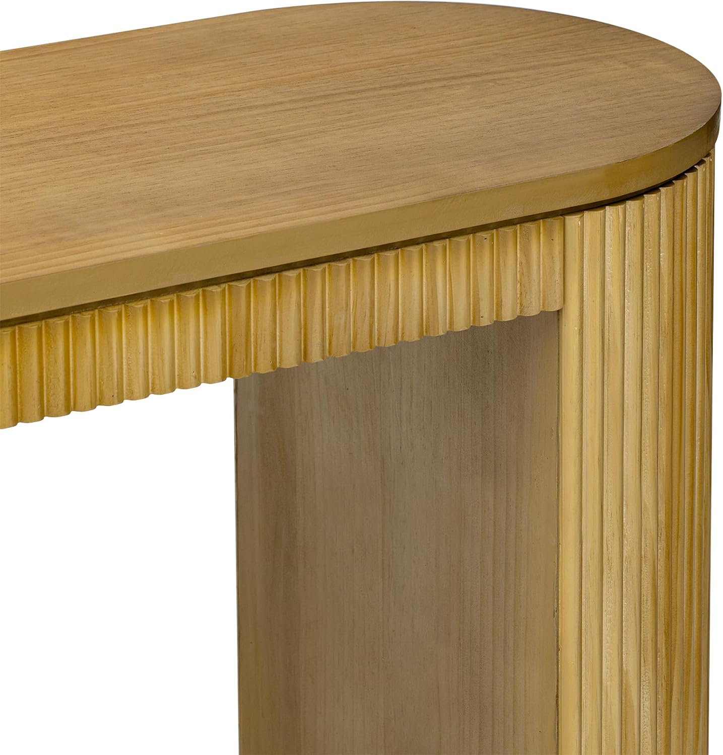Modern Curved Console Table 59.2-Inch Fluted Entryway Sofa Table for Living Room Entrance Hallway Furniture, Natural