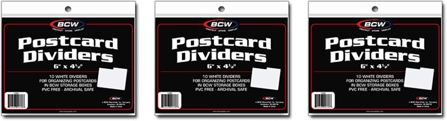 BCW Postcard Dividers (30 Ct) | 4x6 Polypropylene Index Card Dividers | Write-On Tabs | Archival-Quality Plastic for Postcard Storage Box | PVC-Free