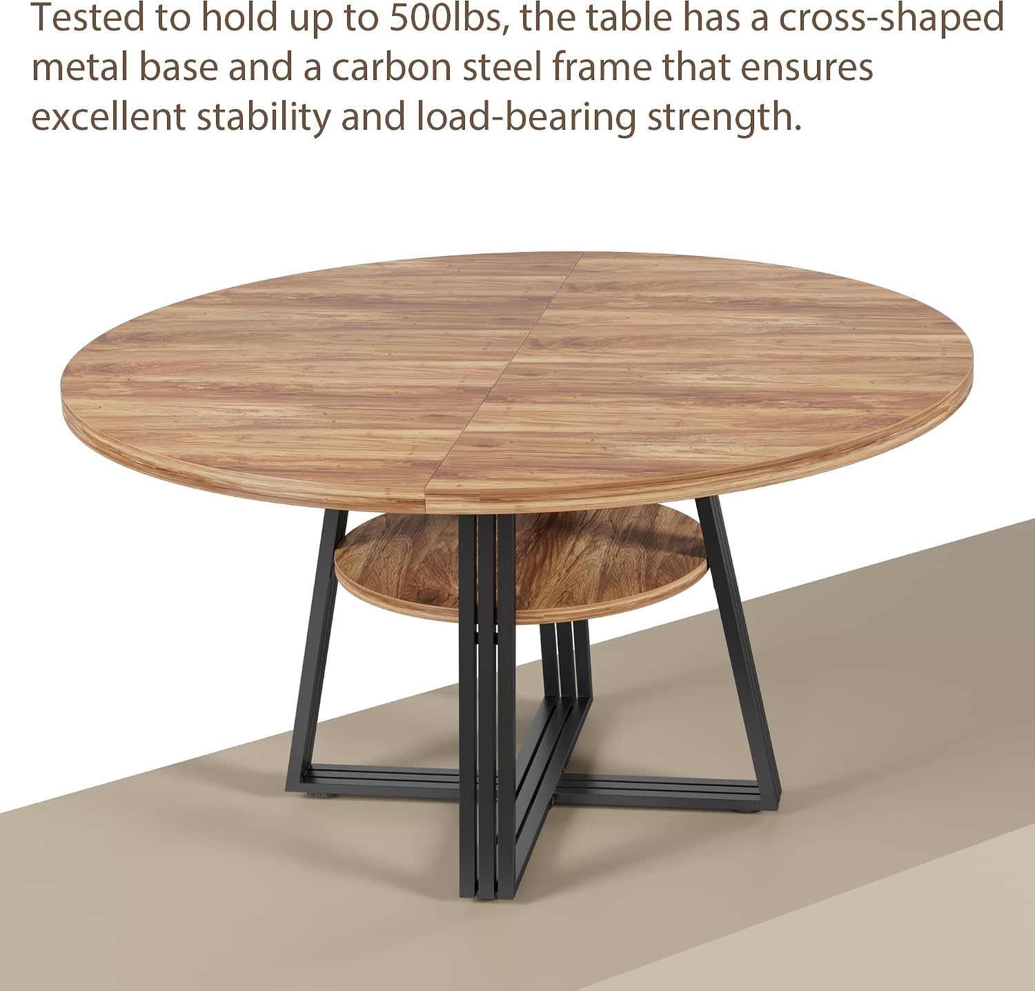 GarveeHome Round Dining Table for 4-6, 47.2 in Farmhouse Kitchen Table with Storage, Circle Dinner Tables for Kitchen, Dining Room, Living Room, Meeting Room, Apartment, Retro (Only Table)