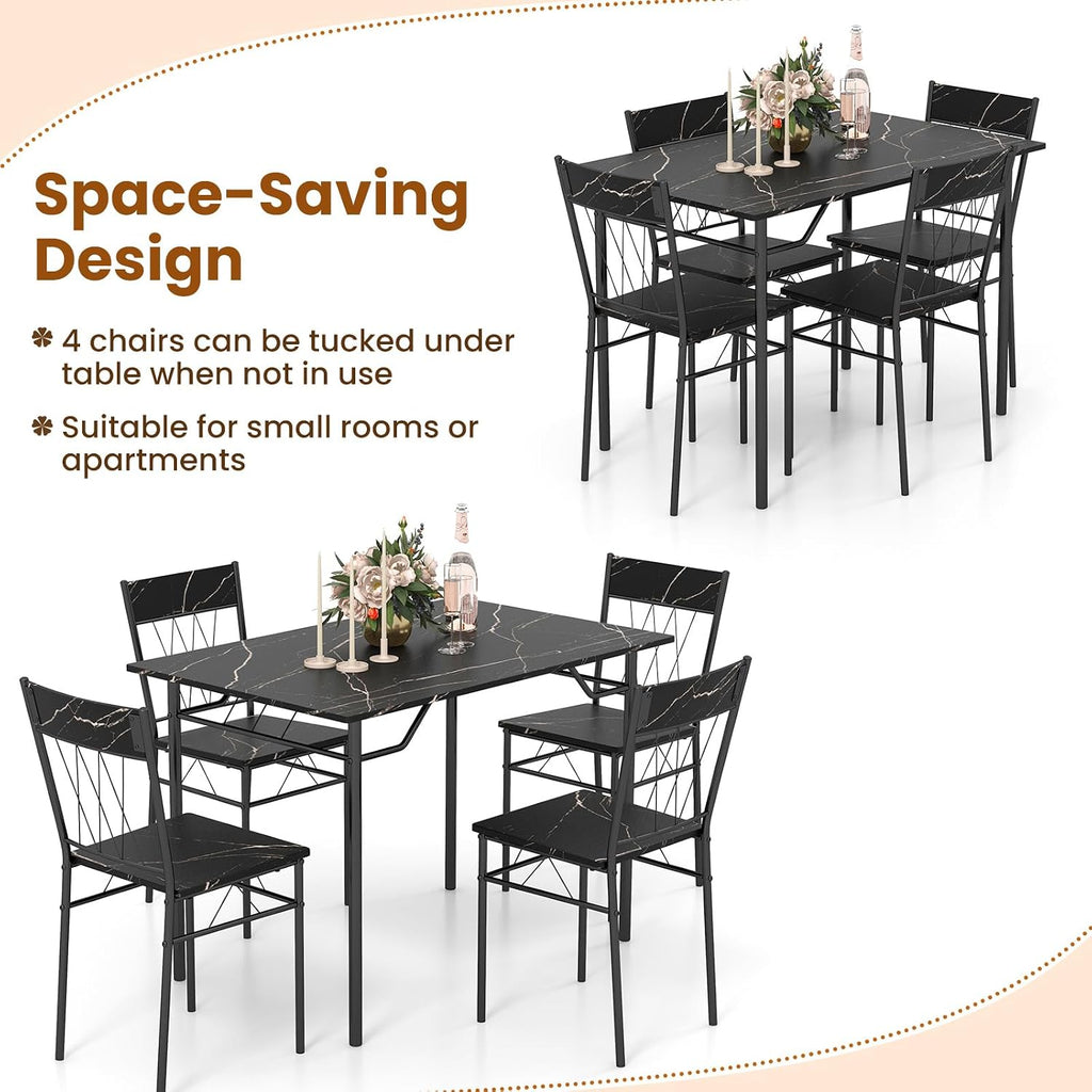 GOFLAME 5-Piece Dining Table Set for 4, Modern Kitchen Table and 4 Chairs with Metal Frame, Space-Saving Dinette Set for Dining Room, Living Room, Breakfast Nook, Small Space, Black