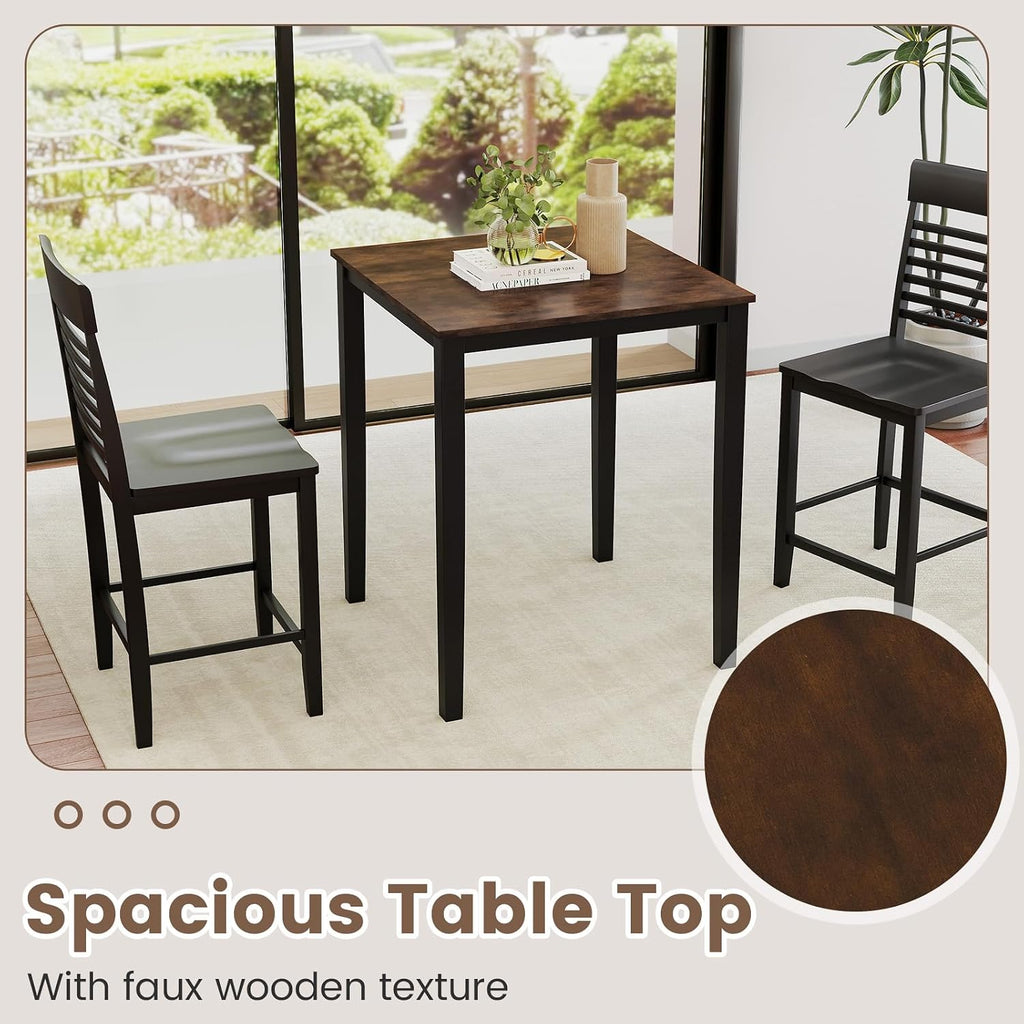 Giantex Square Dining Table for 2-4, 30'x30'x36' Kitchen Table with Solid Rubber Wood Frame, 220lbs Capacity, Space-Saving Dinner Tables for Small Space, Dining Room, Living Room, Pub (Brown + Black)