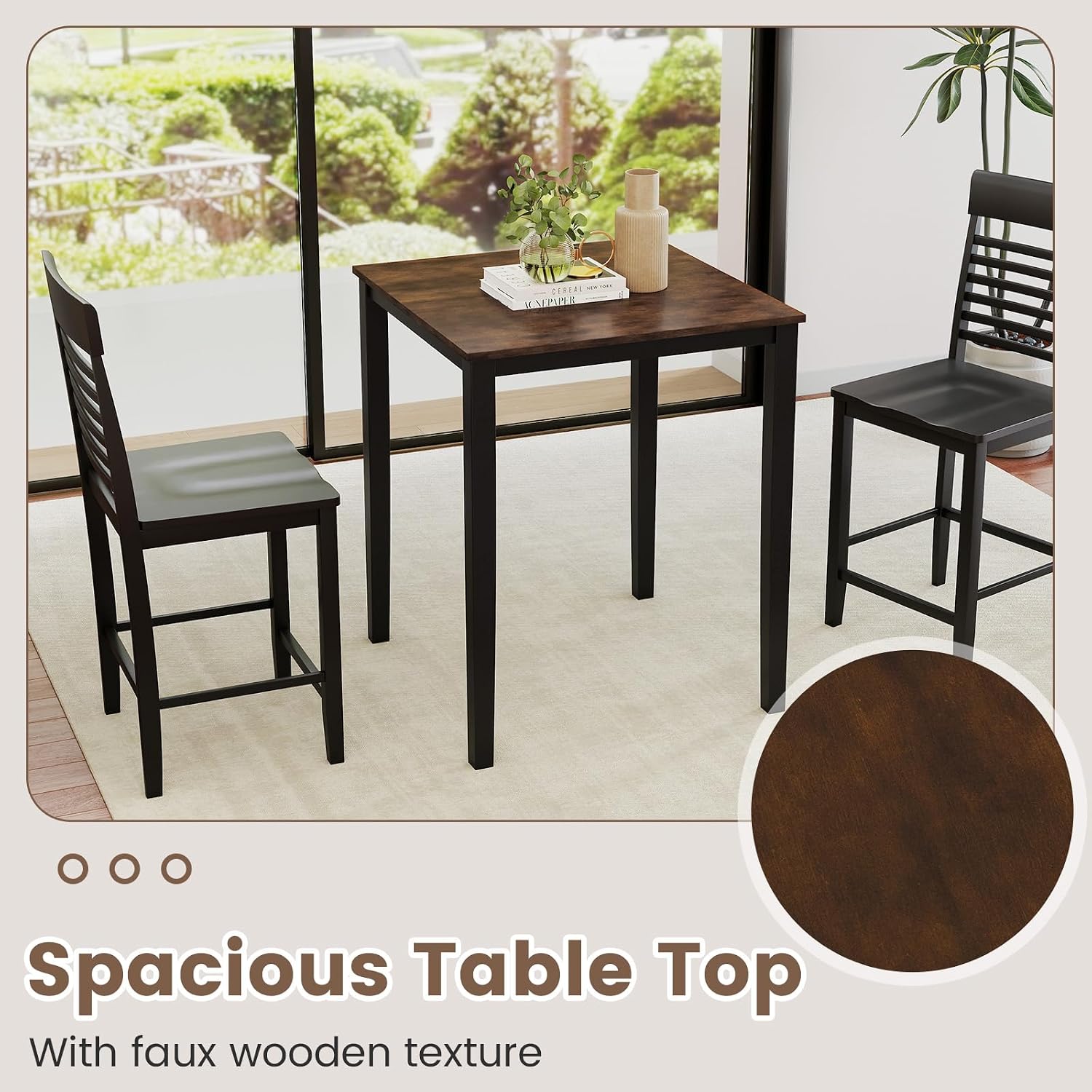 Giantex Square Dining Table for 2-4, 30'x30'x36' Kitchen Table with Solid Rubber Wood Frame, 220lbs Capacity, Space-Saving Dinner Tables for Small Space, Dining Room, Living Room, Pub (Brown + Black)