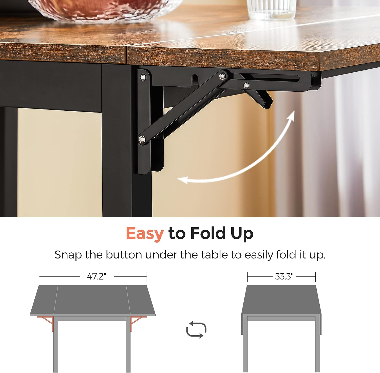VASAGLE Extendable Dining Set, Dining Table with 2 Chairs, for Kitchen, 33.3-47.3 Inches Wide, Steel Frame, Rustic Brown and Ink Black LDC092B01V1-03