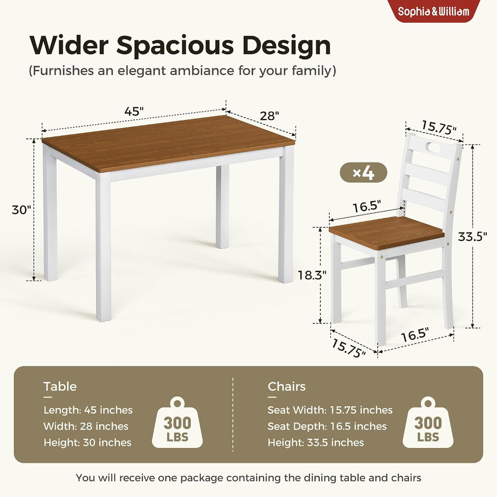 Sophia & William 5 Piece Dining Table Set for 4, Wood Kitchen Table and Chairs,Space-Saving Farmhouse Dining Sets,Walnut & White