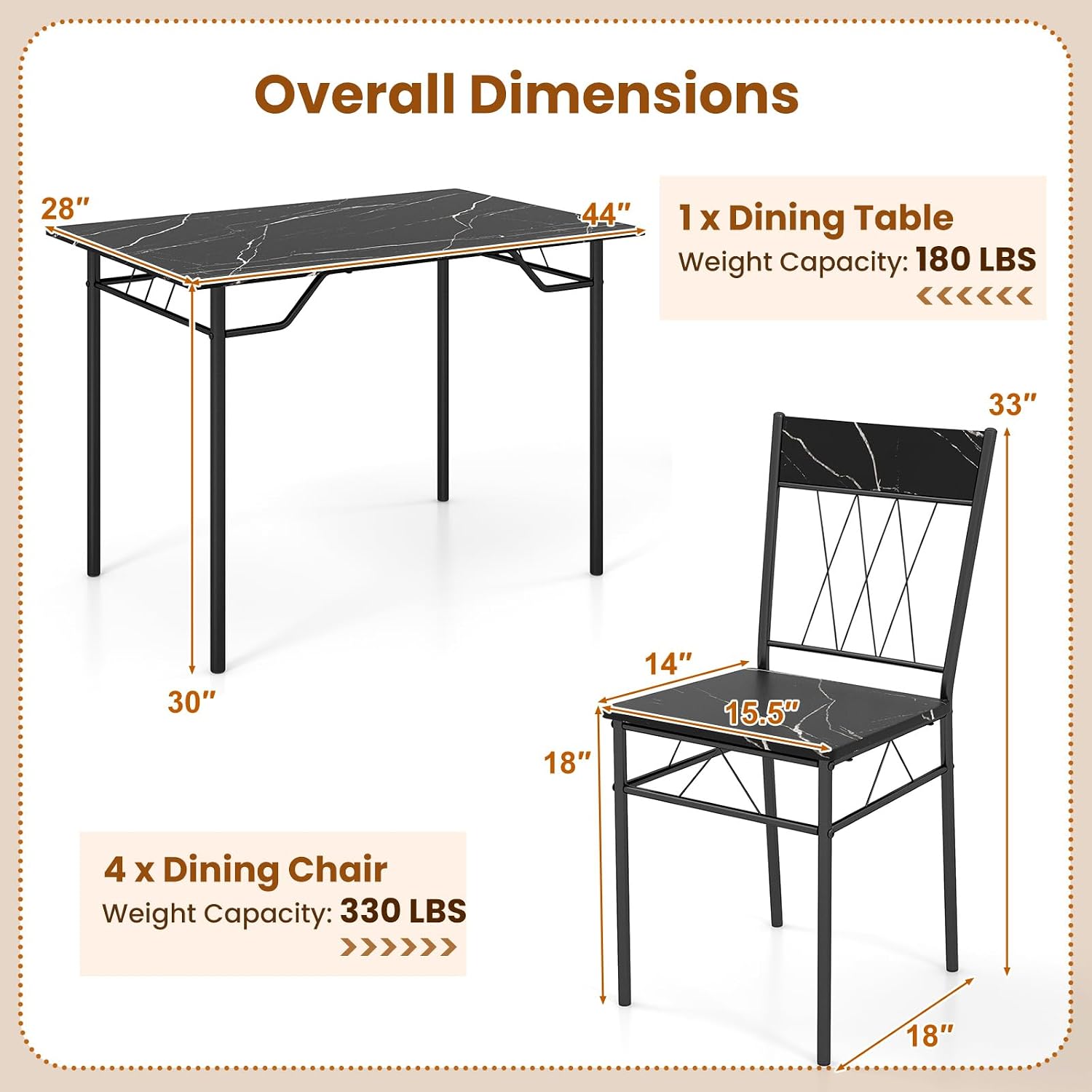 GOFLAME 5-Piece Dining Table Set for 4, Modern Kitchen Table and 4 Chairs with Metal Frame, Space-Saving Dinette Set for Dining Room, Living Room, Breakfast Nook, Small Space, Black