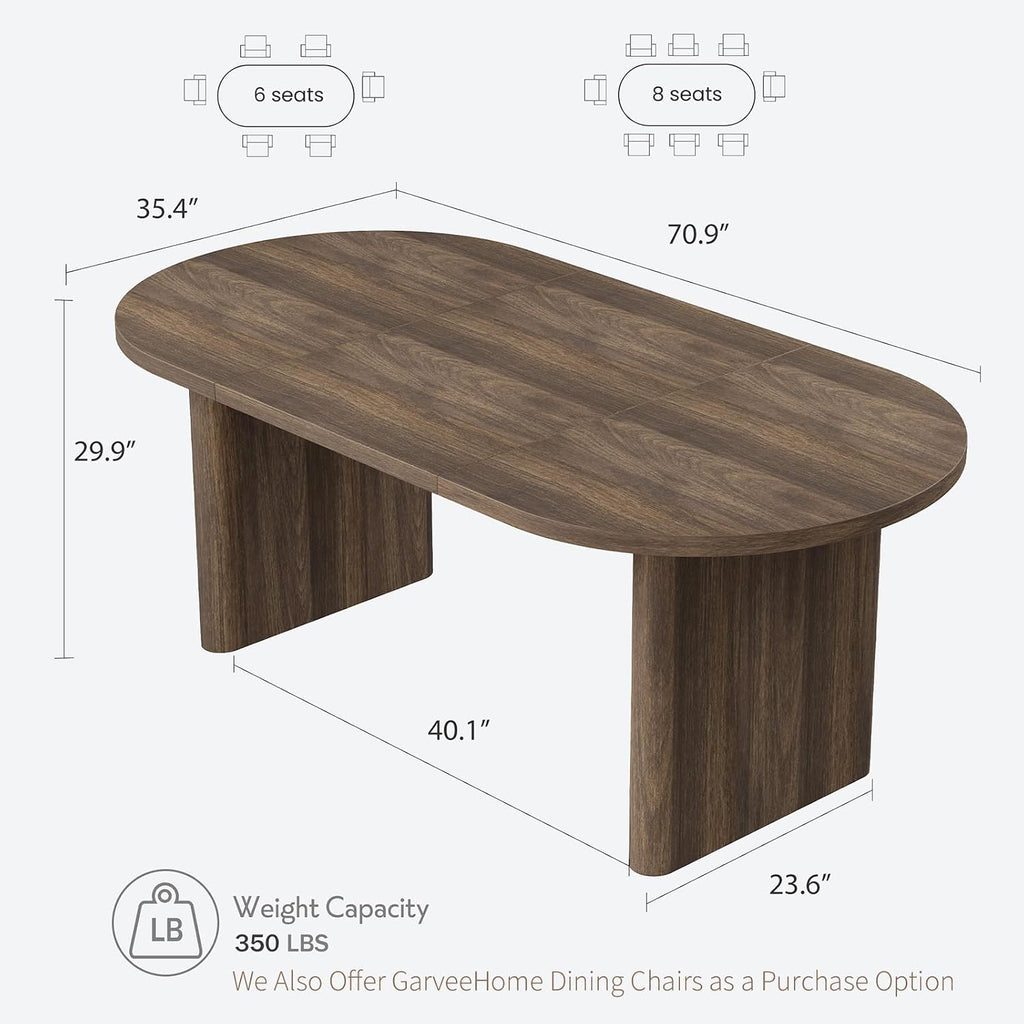 GarveeHome Oval Dining Table for 6-8 People, Long Large Kitchen Table with Thick Sturdy Wooden Base, Farmhouse Dining Room Table for for Kitchen, Living Room, Office (70.87' Long,Brown)