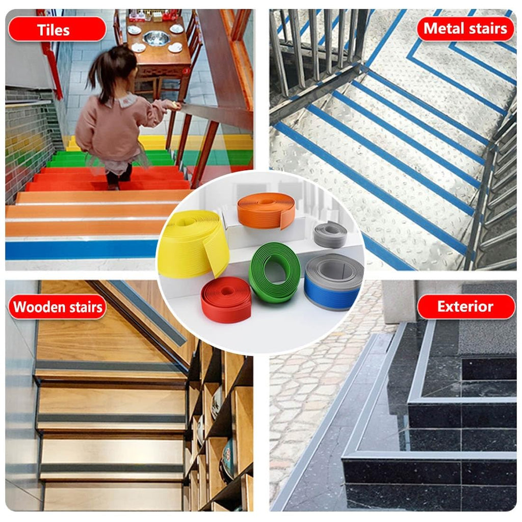 33ft Self-Adhesive Stair Edge Trim Protector Anti-Slip, PVC Flexible Floor Transition Strip for Doorway, Threshold Strip Cuttable for Indoor/Outdoor Step(Blue,10cm/4in)