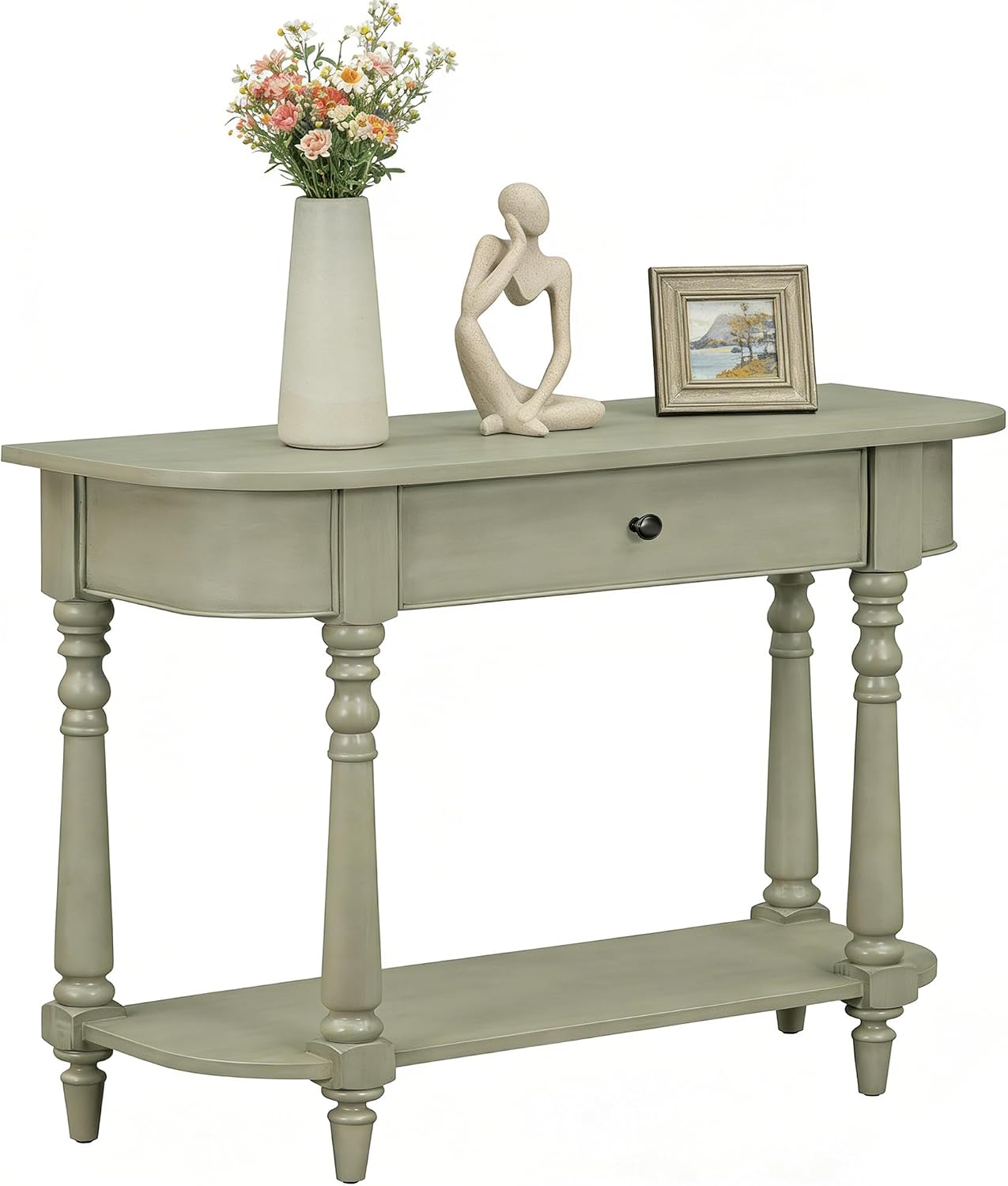 LKTART Small Entryway Table with Solid Wood Frame and Legs,2 Tier Farmhouse Console Table with Open Shelf for Hallway,Couch Table Behind Sofa for Living Room,Hallway,Foyer(Gray 36')