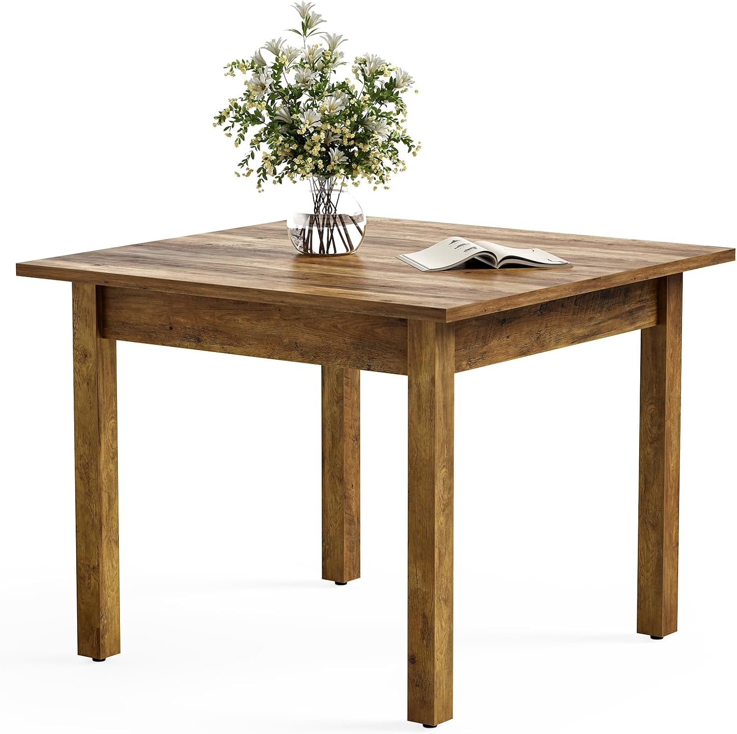LITTLE TREE 39 Inches Square Dining Table for 4 People, Industrial Wooden Kitchen Table Small Dinner Table, Modern Dining Room Tables for Living Room, Kitchen, Rustic Brown