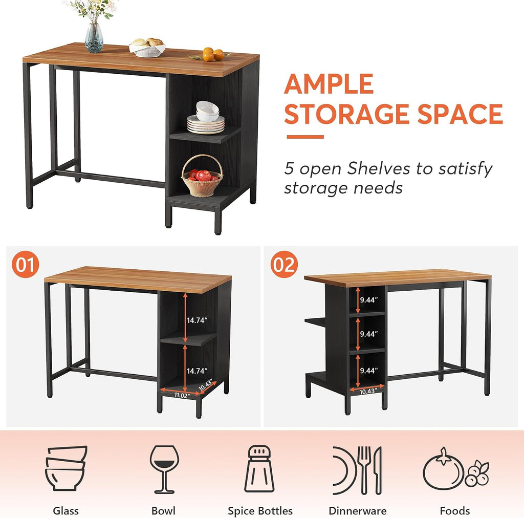 Tribesigns Kitchen Island, Kitchen Shelf Bar Table with 5 Open Storage Shelves and Large Worktop, Industrial Butcher Block Island (Stools Not Included)
