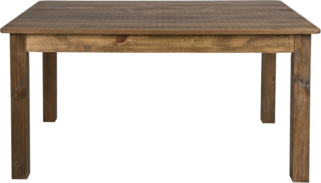 Merrick Lane Jessamine 60' x 38' Rectangular Rustic Solid Pine Farm Dining Table, Antique Farmhouse Wooden Dining Table for Kitchens and Parties, Antique Rustic