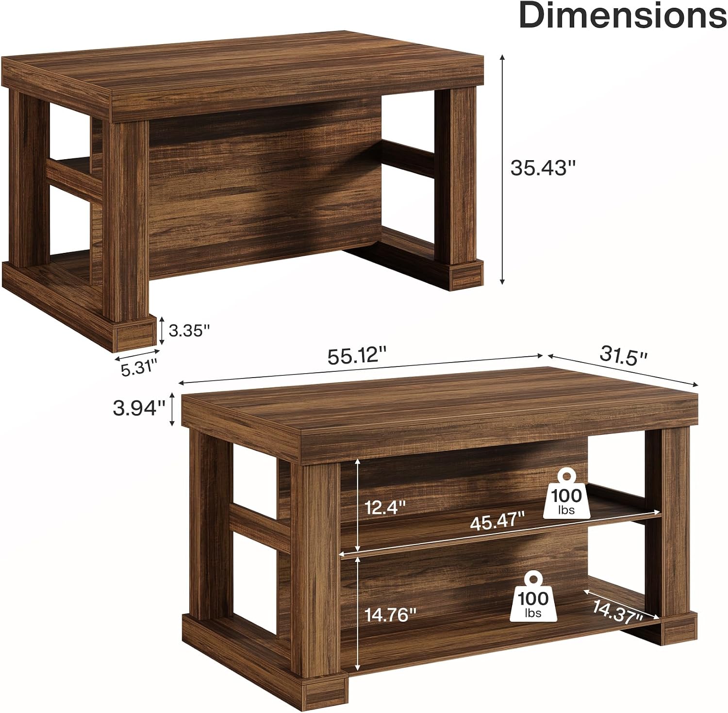 Tribesigns Bar Table, 55-Inch Counter Height Pub Table with Storage Shelves, High Top Kitchen Dining Table, Rectangle Wood Home Bar Unit for Dining Room, Bistro, Dark Brown