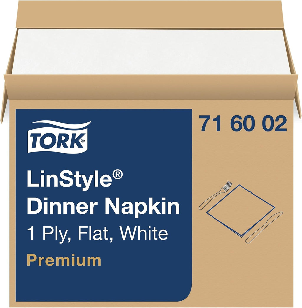 Tork LinStyle Disposable Linen-Feel Dinner Napkin White, Flat Pack, 16' x 15', 1 x 1000 Napkins, 716002