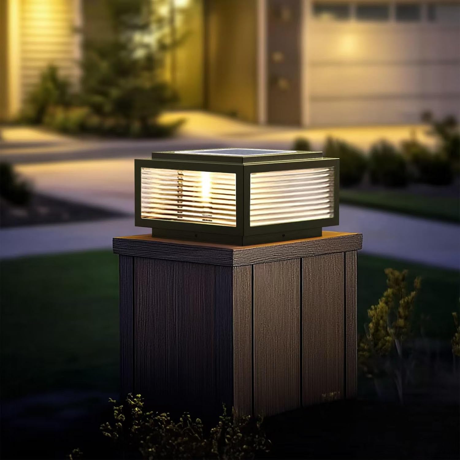 Solar Outdoor Post Light 12X12in,Dusk Till Dawn Solar Stainless Steel Column Light,0-Electricity Cost Column Lamp,Garden Light,IP54 Waterproof,LED Solar Post lamp,Three-Color Adjustable