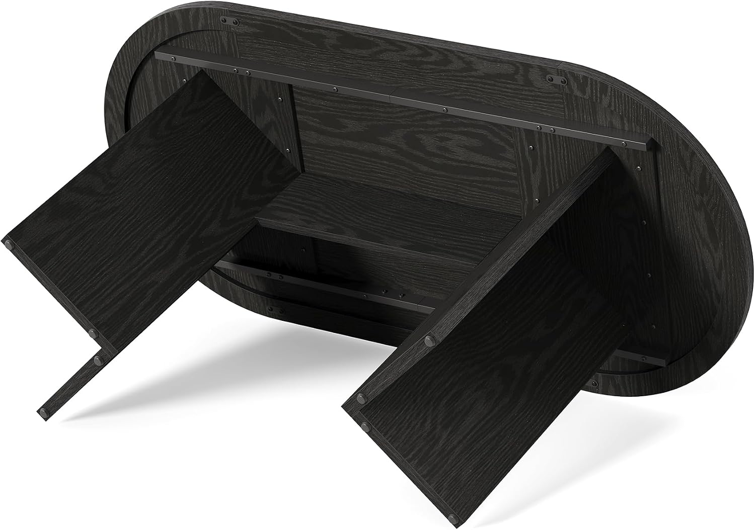 LITTLE TREE 63' Rustic Oval Dining Table for 4-6, Sturdy MDF Farmhouse Kitchen Table with Metal Strip Base, for Living Room, Office, Restaurant, Multi-Use, Black
