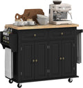 HOMCOM Kitchen Island Cart with Solid Wood Top, 44' Mobile Kitchen Island Table on Wheels with Storage Cabinets, 2 Drawers, Adjustable Shelves, Spice Rack & Towel Bar for Dining Room, Black