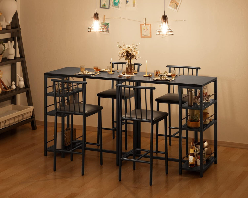 Gizoon Dining Table Set for 2 with 3 Storage Shelves, Kitchen Table and Chairs for 2 with Pu Cushion Chairs & Thick Wood Top, 3 Piece Dining Table Set for Small Space, Apartment - Black