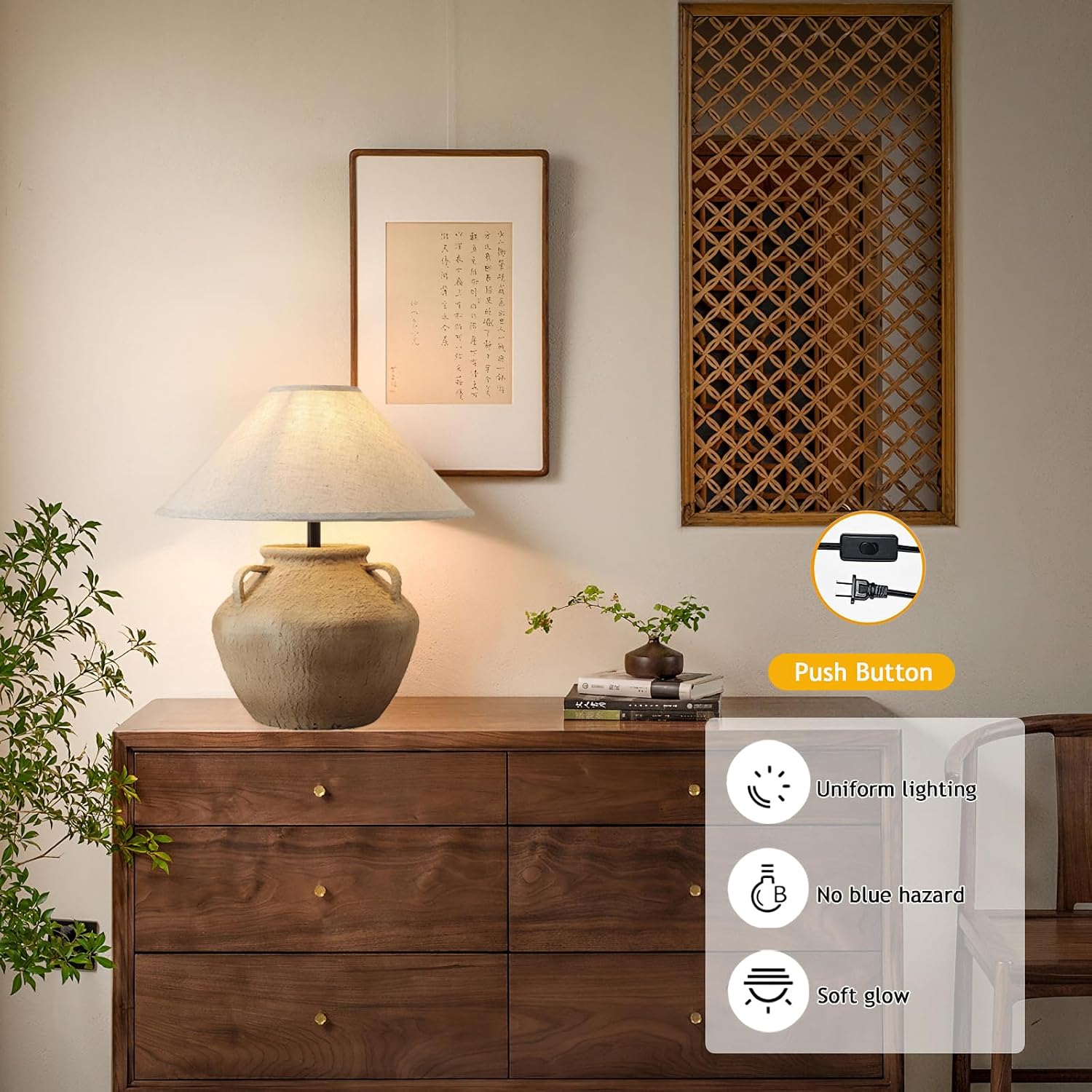 Farmhouse Rustic Table Lamps Rustic Southwestern Table Lamp with Fabric Lampshade Decor Bedside Ceramic Table Lamp for Living Room Bedroom House Nightstand