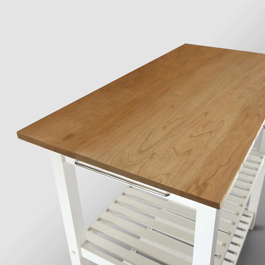 Kitchen Island with Solid Wood Top, White & Cherry Natural
