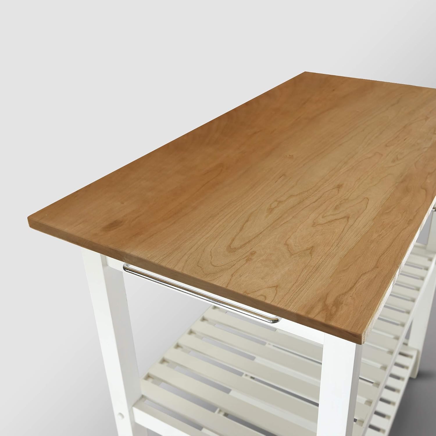 Kitchen Island with Solid Wood Top, White & Cherry Natural