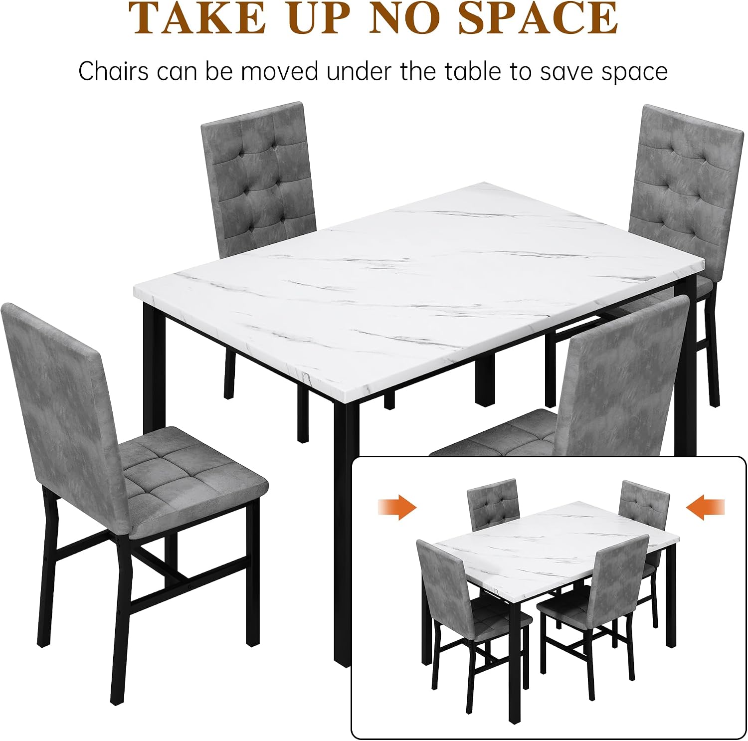 AWQM Dining Table Set for 4,Faux Marble Kitchen Table and Chairs Set of 4, Modern Dining Room Set for 4,Dinner Table Set with Velvet Chairs, Dining Set for Small Spaces,White & Grey