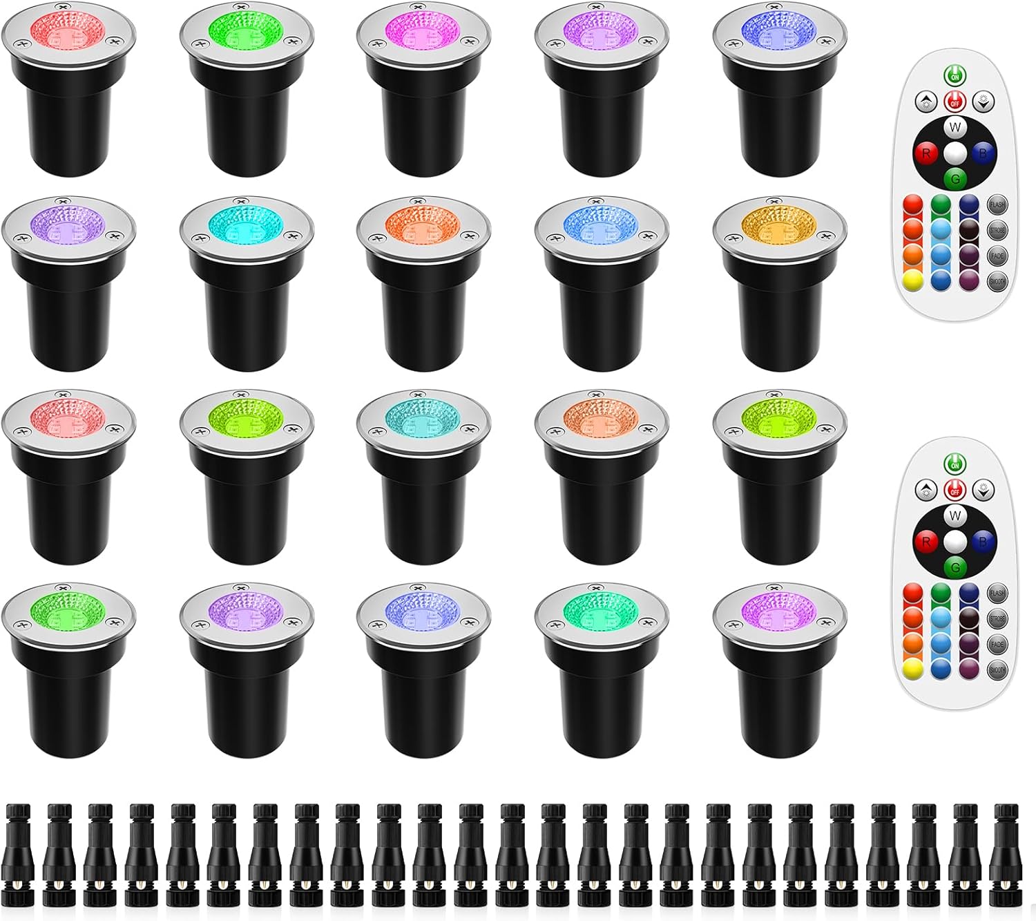 ZUCKEO Low Voltage Landscape Lighting RGB Well Lights Landscape LED In Ground Light, Outdoor Color Changing Landscape Lights, 12-24V Accent Spotlight for Yard Garden Pathway (20Pack with Connectors)