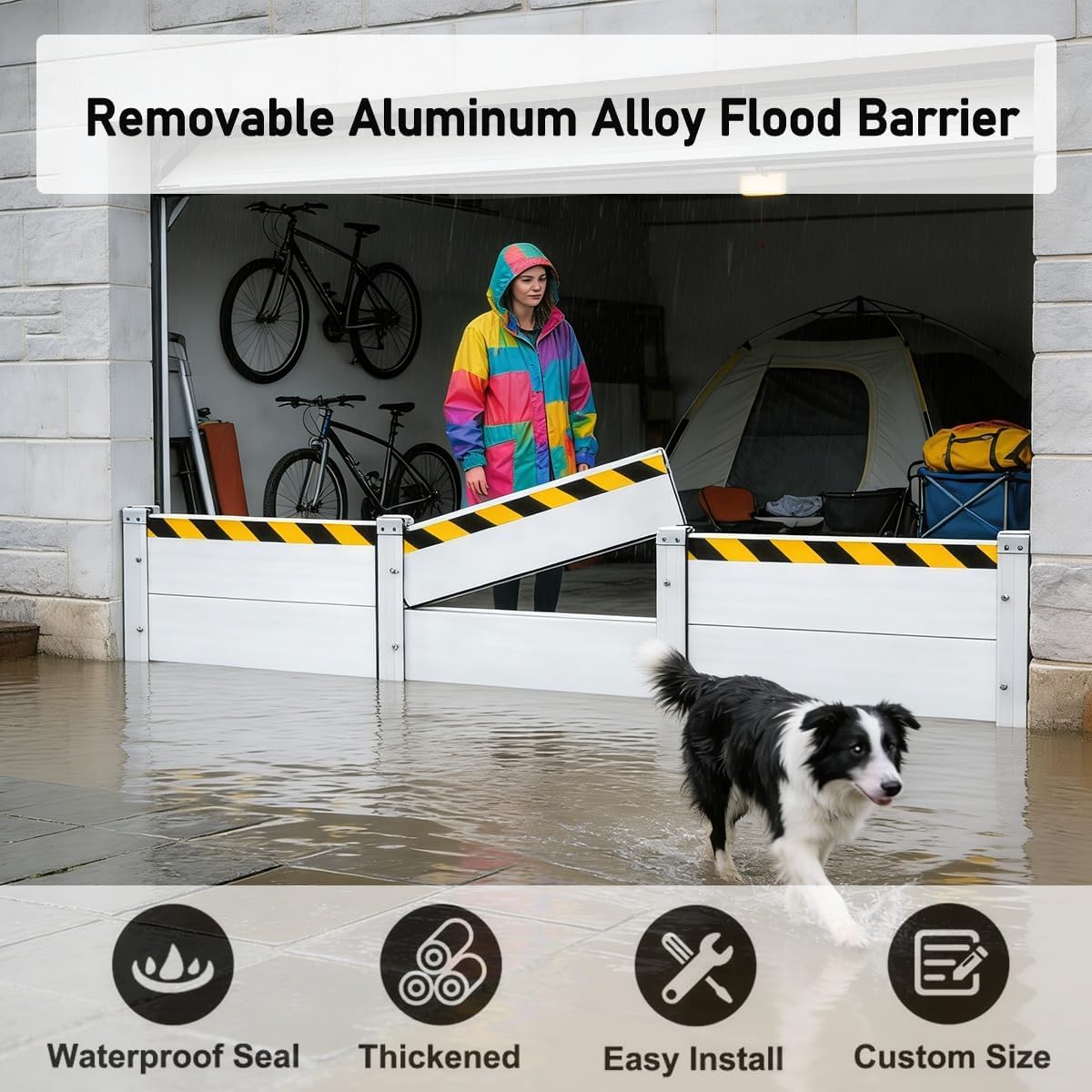 Heavy Duty Flood Barrier Board 48' 210' 62' 68' 50' 84' 105' 170' 96' Aluminum Flood Prevention Panel Removable Reusable Water Blocker for Garage Door Basement Outside(175'L x 39.4'H)