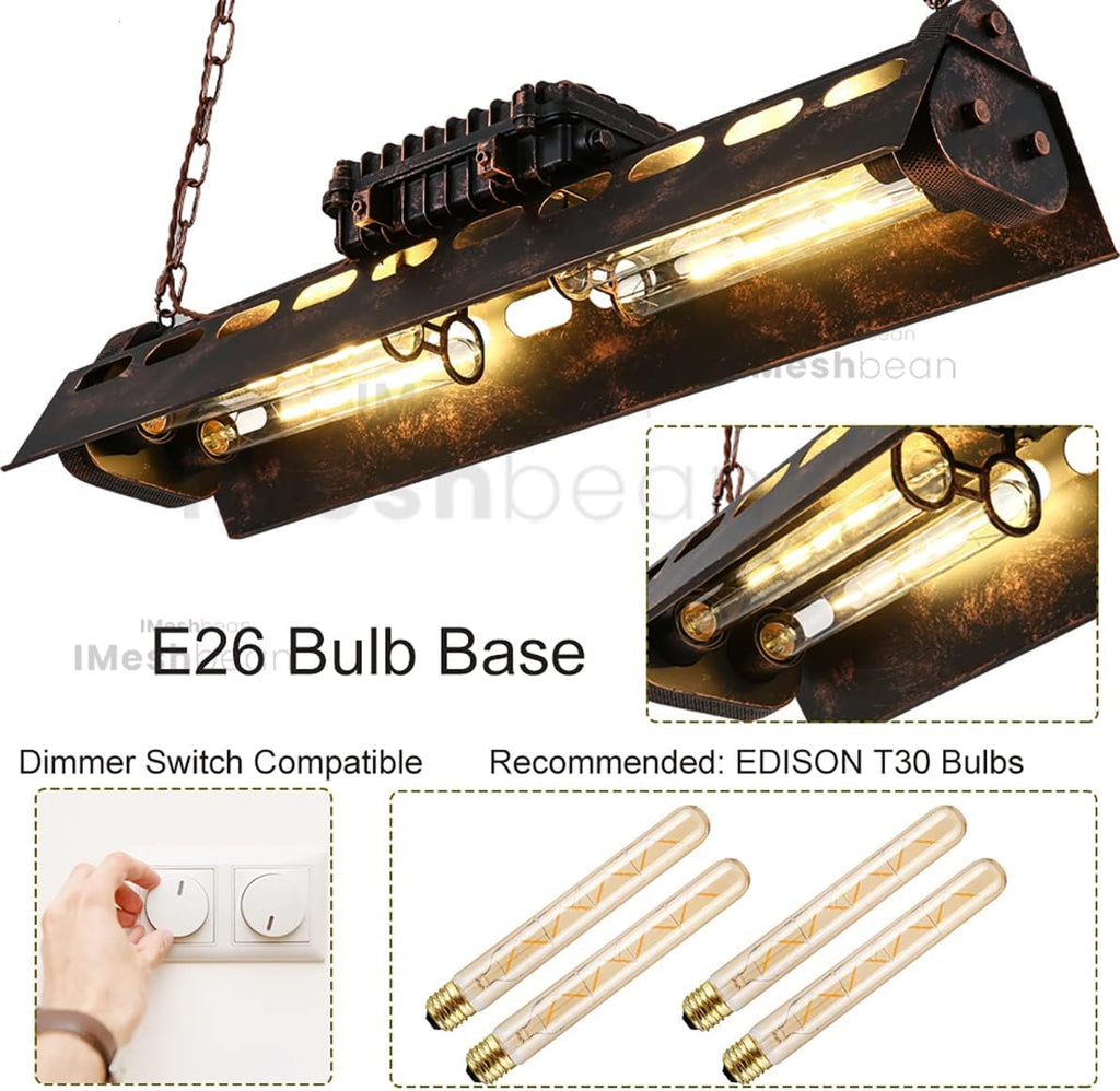 iMeshbean Industrial Steampunk Chandelier Pool Table Ceiling Light Fixture Wrought Iron Pendant Lamp for Bar Kitchen Island Dinging Room