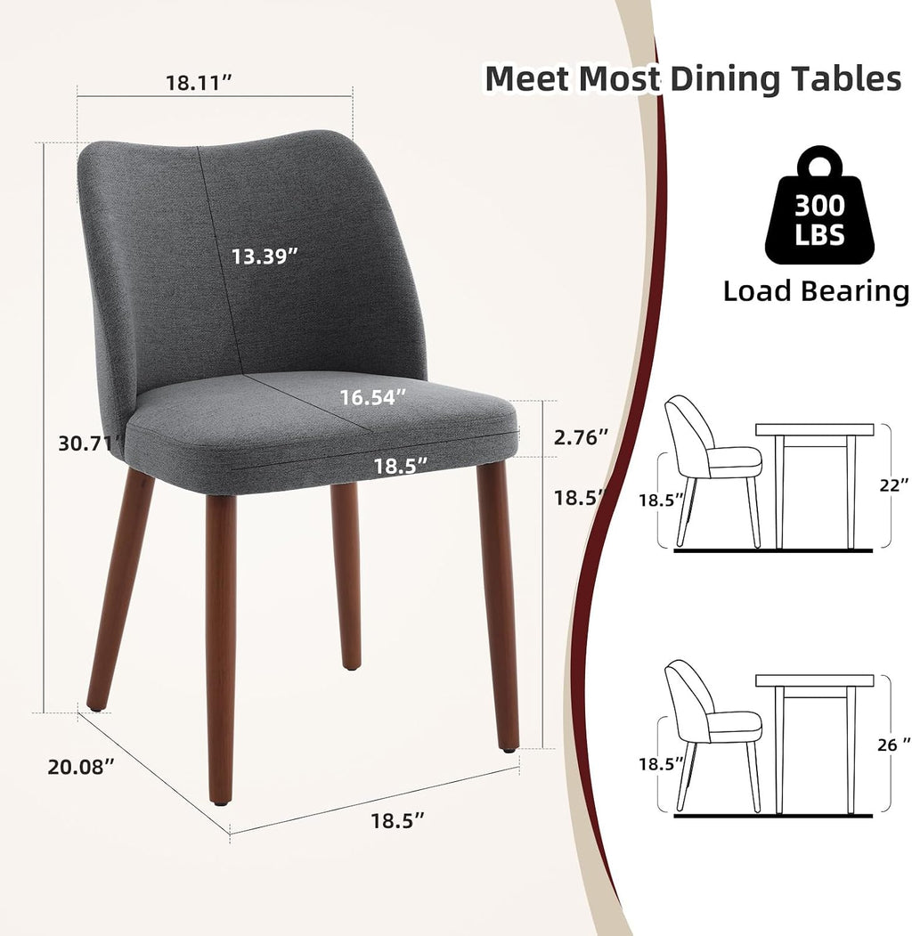 GarveeHome Linen Dining Chairs Set of 4 Upholstered Fabric Dining Chair with Wood Legs, Wing Backrest, Wooden Kitchen Chairs with Thick Cushions, Leveling Feet for Dining Room, Living Room, Dark Grey