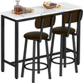 AWQM 3 Piece Bar Table Set of 2,39.3' Pub Bar Table and Chairs Set,Faux Marble Bar Height Table with 2 Backrest Stools,Small Dining Table for 2,Kitchen Table Set for Small Space,White & Brown