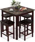 Giantex Dining Table Set for 4, Kitchen Table Chairs Set of 4, Counter Height Dining Table Set with 4 Bar Stools, Space-Saving Dinette Table Set for Small Place, Breakfast Nook Table Set (Brown)