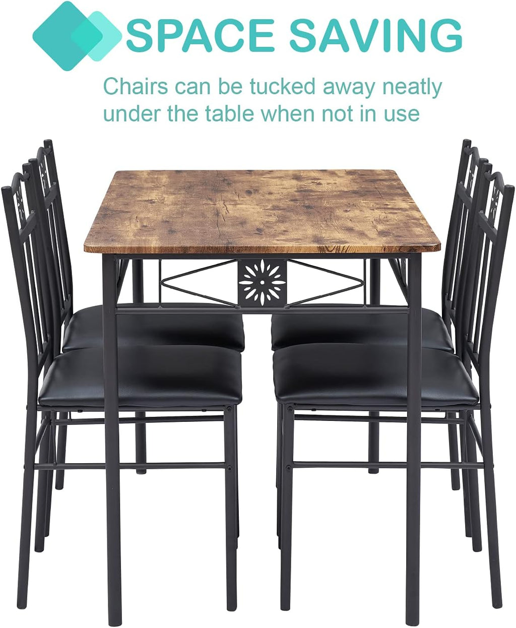 VECELO Dining Table Set with 4 Chairs, Retro Brown