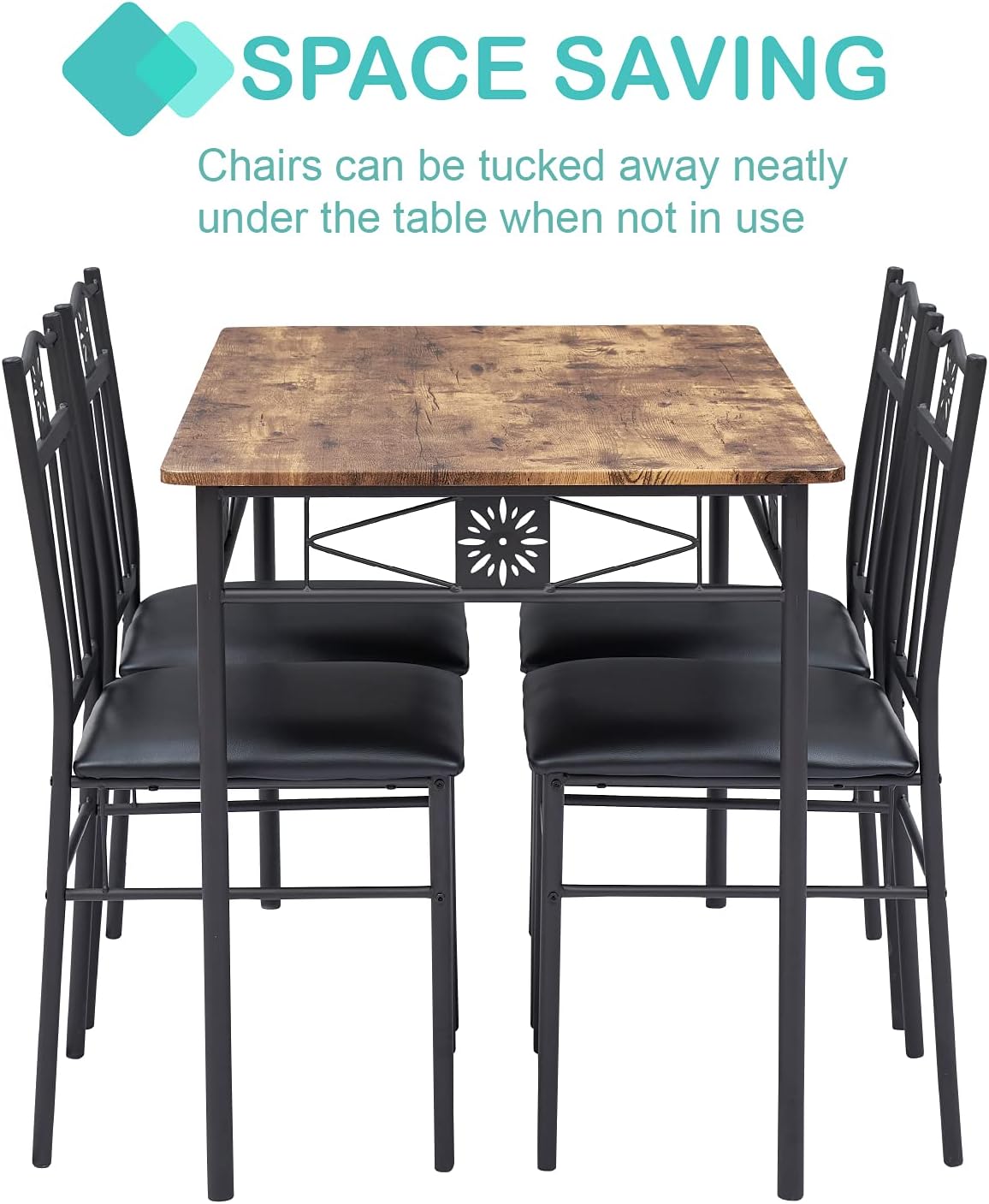 VECELO Dining Table Set with 4 Chairs, Retro Brown