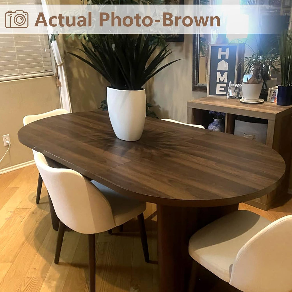 GarveeHome Oval Dining Table for 6-8 People, Long Large Kitchen Table with Thick Sturdy Wooden Base, Farmhouse Dining Room Table for for Kitchen, Living Room, Office (70.87' Long,Brown)