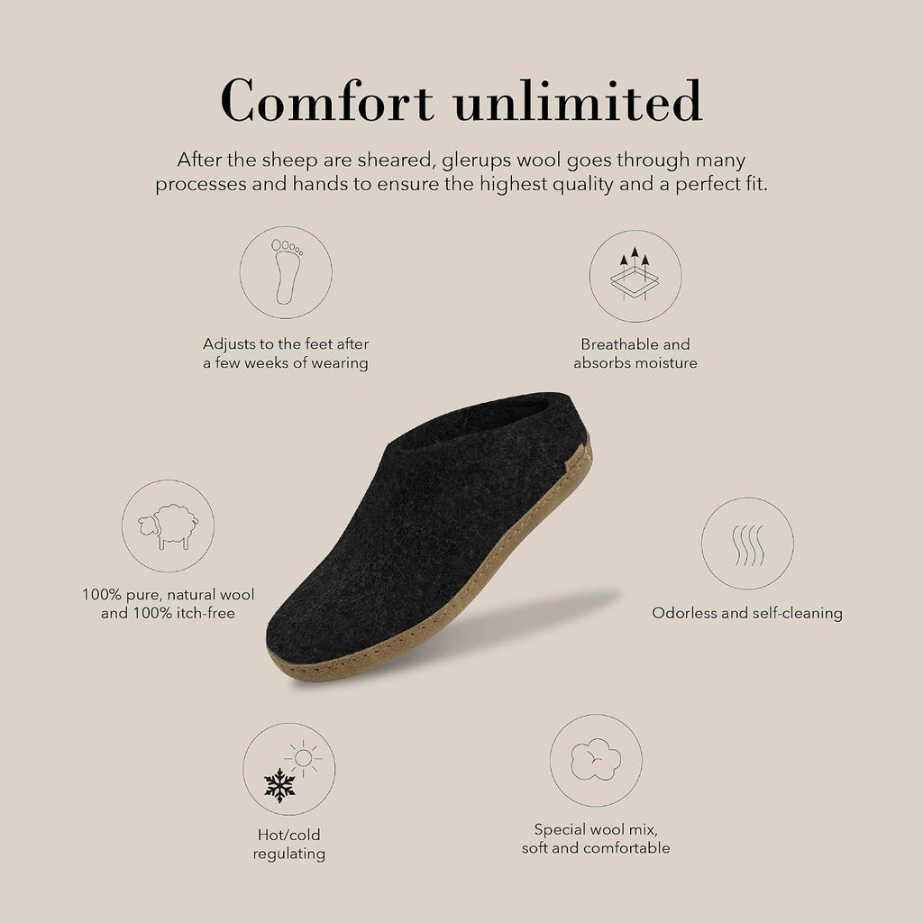 Glerups 100% quality wool mix Slipper with leather sole - Unisex Slip-on