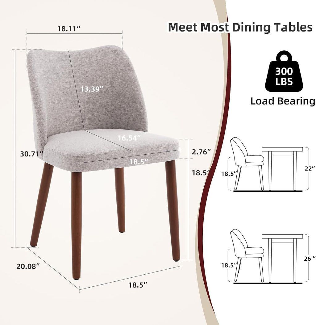 GarveeHome Linen Dining Chairs Set of 4 Upholstered Fabric Dining Chair with Wood Legs, Wing Backrest, Wooden Kitchen Chairs with Thick Cushions, Leveling Feet for Dining Room, Living Room, Light Grey