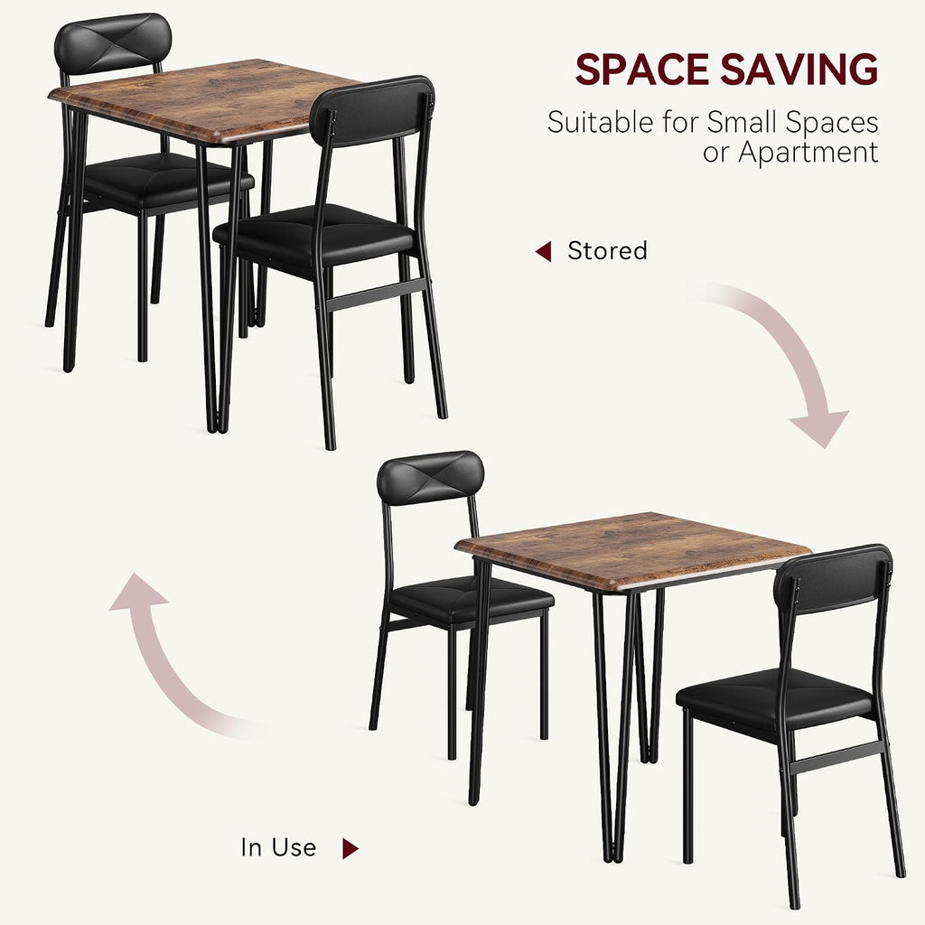 IDEALHOUSE Dining Table Set for 4, Kitchen Table with Upholstered Chairs for Kitchen Room and Small Spaces (Retro, Table with 2 Upholstered Chairs)