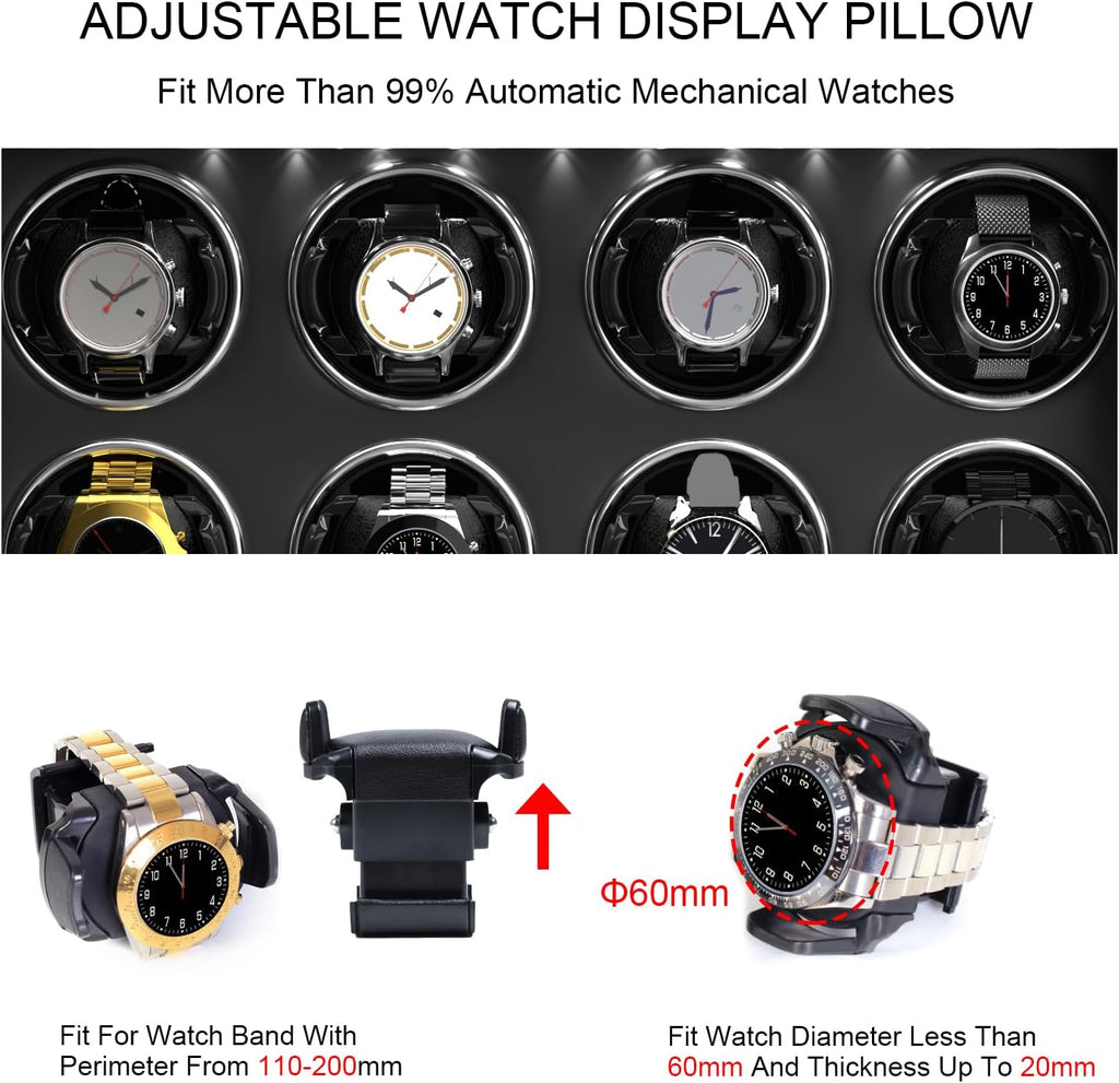 DUKWIN Watch Winder for 4/6/8 Automatic Watches, Lockable Winders with Watch Holders and Jewelry Storage, Super Quiet Motor with High-Gloss Finish, Built-in Illumination