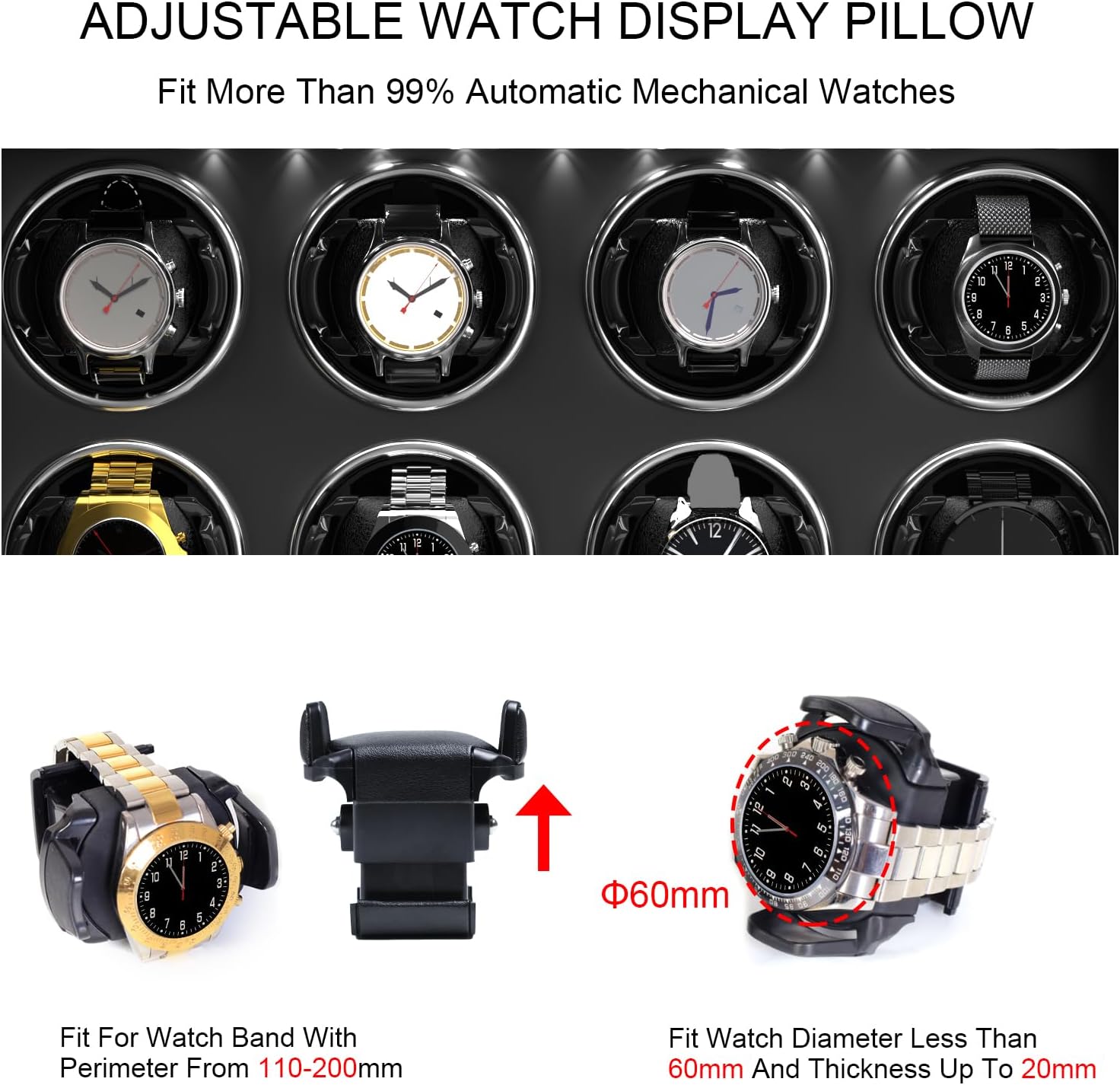 DUKWIN Watch Winder for 4/6/8 Automatic Watches, Lockable Winders with Watch Holders and Jewelry Storage, Super Quiet Motor with High-Gloss Finish, Built-in Illumination