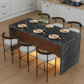 71' Large Imitation Marble Dining Table for 4-6 People, Island Table with LED Lights, Mordern Marble Stripes Kitchen Dining Table with Grille design for Dining Room, Home, Living Room (black)