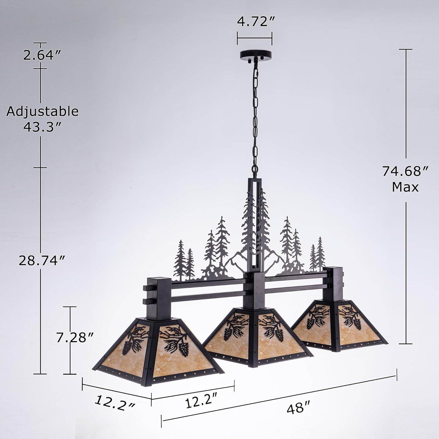 TOCHIC 3-Light Pool Table Light for 7' 8' 9' Table, 48' Rustic Tiffany Billiard Pool Table Lights, Farmhouse Chandelier for Dining Room Hanging Ceiling Light Fixture for Game Room Basement Bar