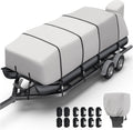 KAKIT Boat Cover, 1400D Oxford Heavy Duty Waterproof Trailerable Cover with 8 Metal Buckles and 12 Adjustable Tightening Straps, for Pontoon/Deck Boat(17'-20'Long, Beam Width up to 102', Light Gray)