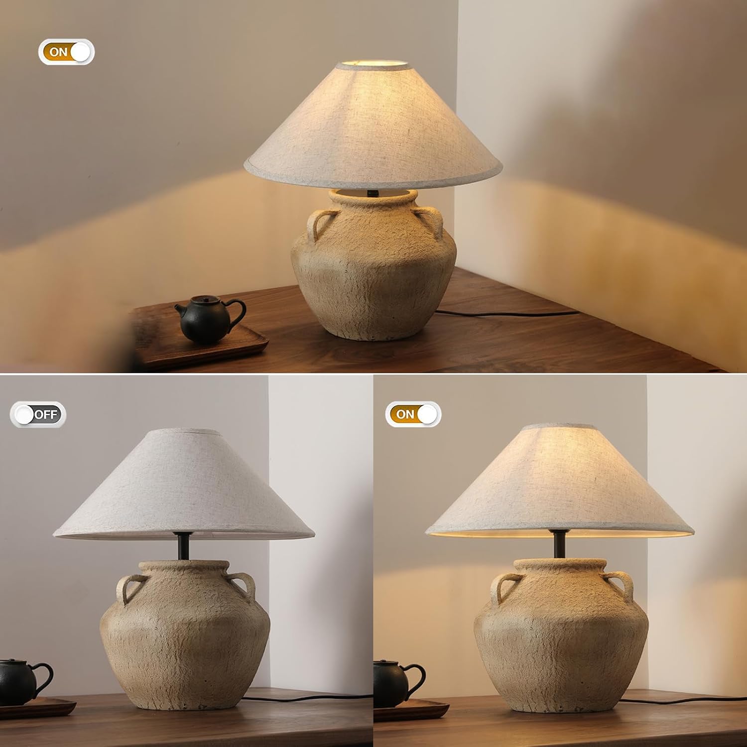Farmhouse Rustic Table Lamps Rustic Southwestern Table Lamp with Fabric Lampshade Decor Bedside Ceramic Table Lamp for Living Room Bedroom House Nightstand