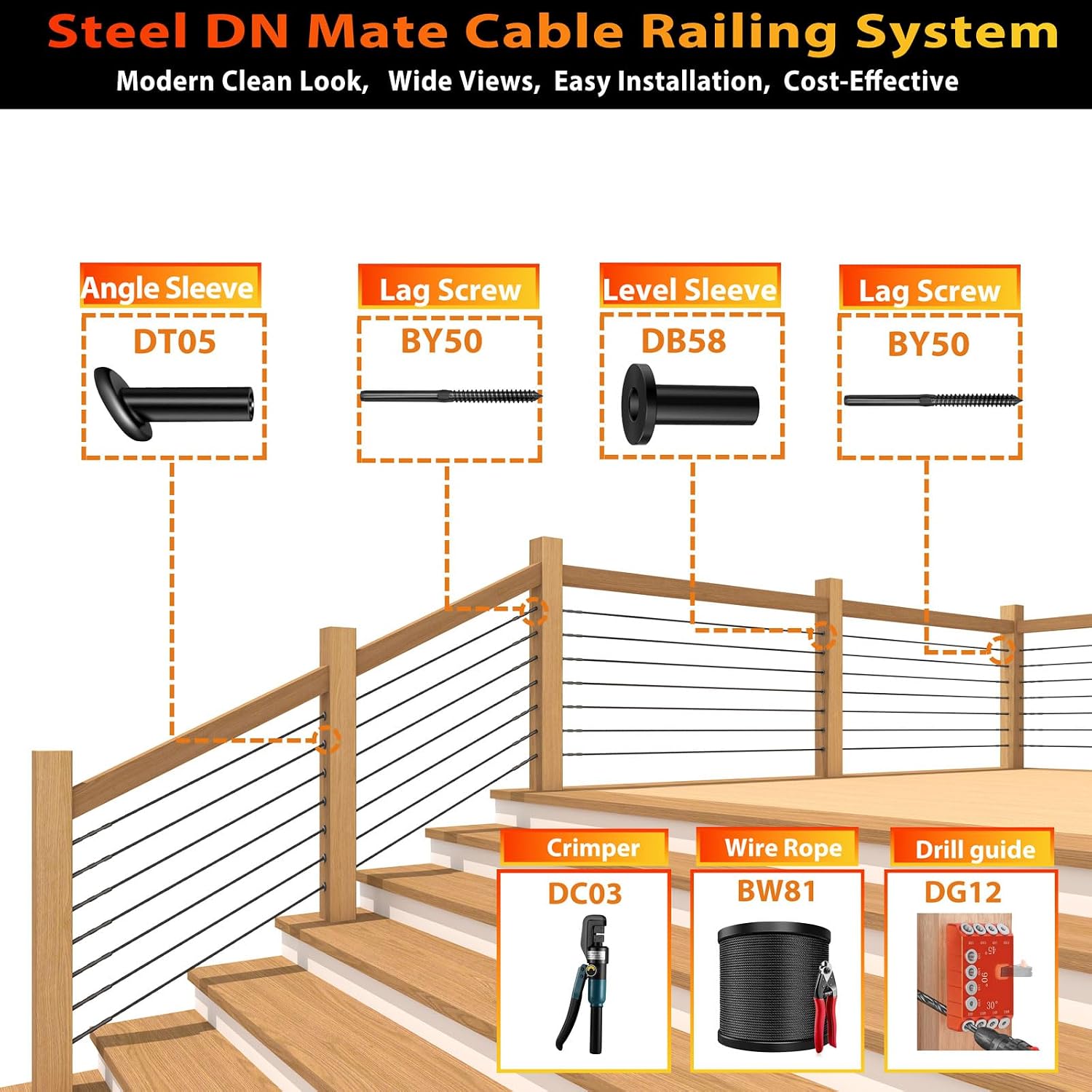 Steel DN Mate 800ft Black Wire Rope 1/8' T316L Marine Grade Stainless Steel Cable 7 × 7 Strands for Stair Fence Deck Cable Railing System, with Wire Cutter
