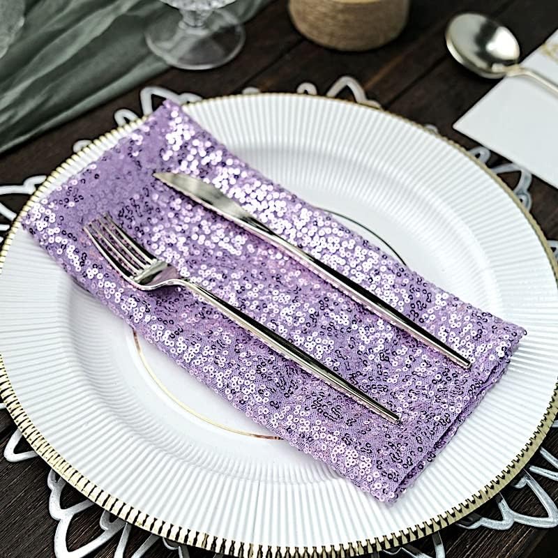 50 pcs 20-Inch Lavender Sequins Napkins - for Wedding Party Restaurant Holiday Dinner