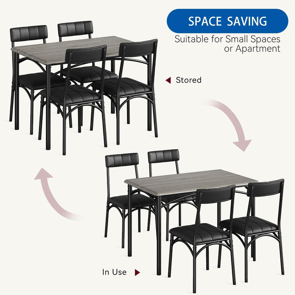 IDEALHOUSE Dining Table Set for 4, Kitchen Table and Chairs for 4 with Upholstered Chairs, 5 Piece Rectangular Kitchen Table Set, Dining Room Table Set for Small Space, Apartment, Retro Gray
